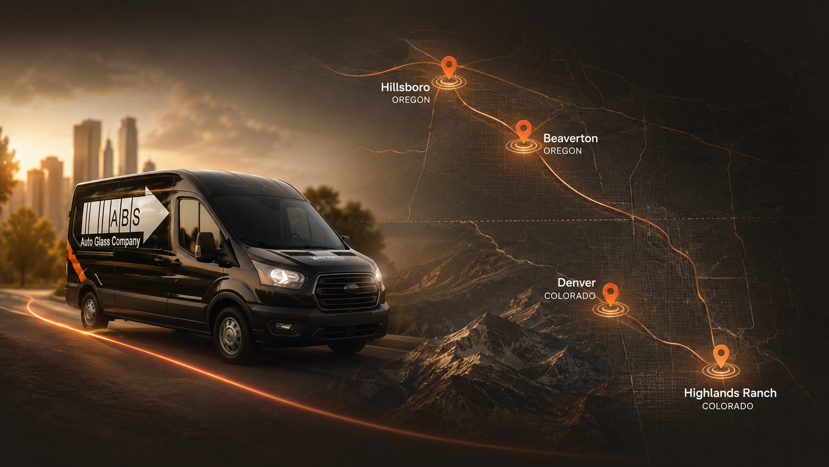ABS Auto Glass service area map for Hillsboro Beaverton Denver and Highlands Ranch